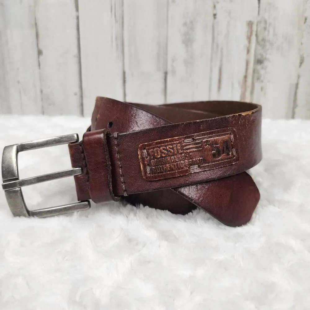 Fossil Leather Belt Brown Size 34